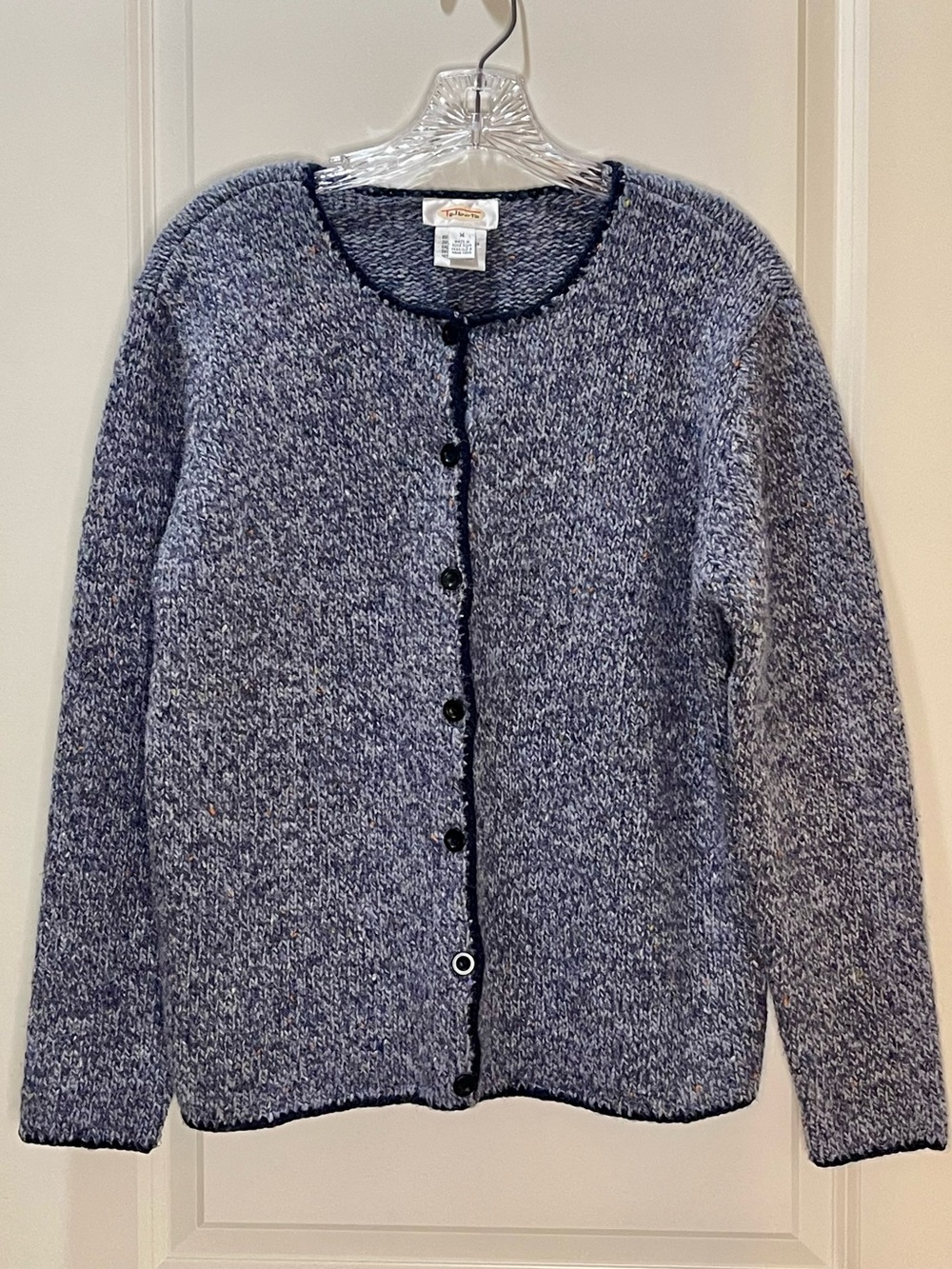 Vintage Talbots Blue Heathered Wool-Blend Button-Front Cardigan Hong Kong M